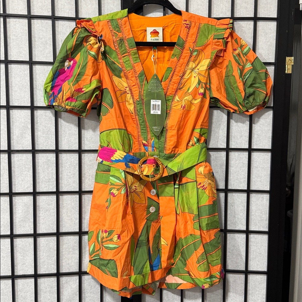 🌴 FARM Rio size M Fresh Macaws Belted Romper 🌴 - Picture 3 of 10